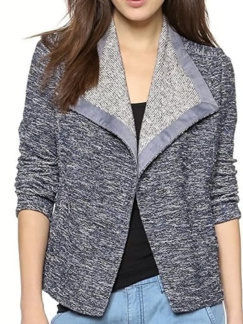 Vince Blue Marled Knit Open Front Draped Shawl Collar Cardigan Jacket Small